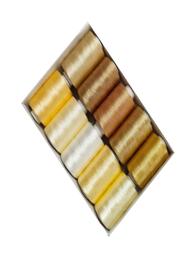 Zoohi Silk Thread 10 Color Cream and Beige Set for Jewellery-Tassel Making- Embroidery-Crafts, Shiny Soft 900 MTR Thread spools. Pack of 10 Pcs - Image 1